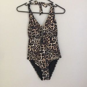 Leopard halter one piece swim suit